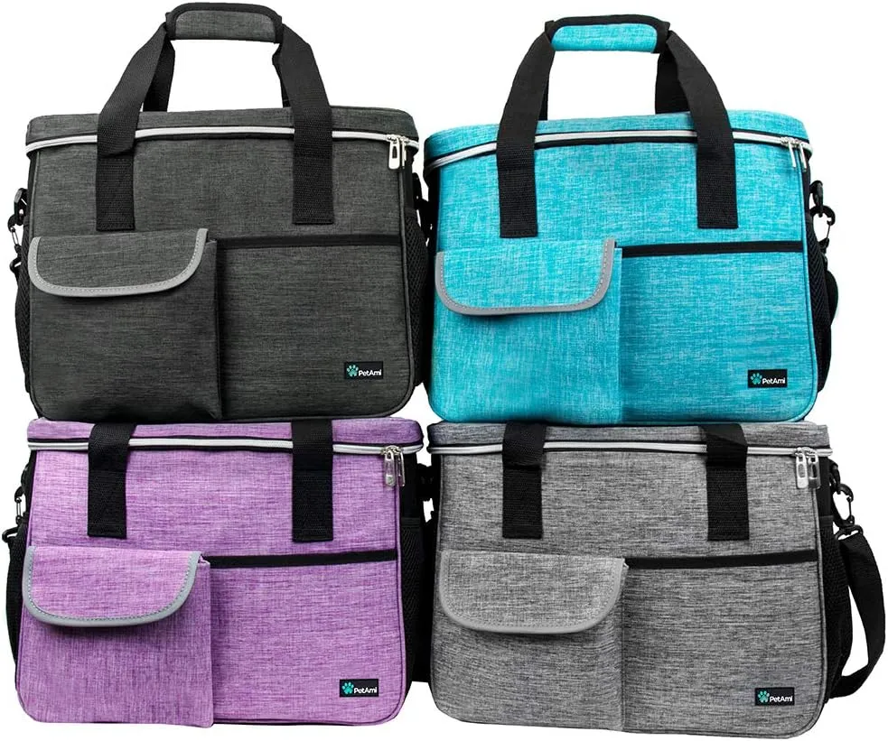 PetAmi Dog Travel Bag - Organizer with Food Container and Bowls, Supplies for Weekend Camping, Cat Diaper Bag (Charcoal, Large)