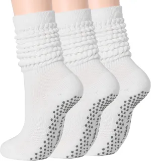 Pilates Socks With Grips For Women Slouchy Hospital Socks Yoga Long Scrunch Slipper Sock
