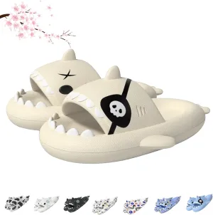 Pirates Patterns Cloud Shark Slippers Women, Anti-slip Bathroom Couple Shark Sandals, Soft Thick Sole Beach Slipper