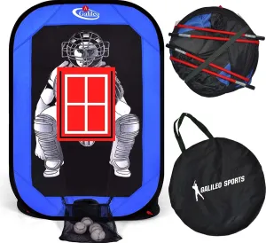 Pitching Net with Strike Zone,Pitching Net Pitching Target for Baseball Softball with Ball Collection Bag and Carry Bag, 4.5 ' (H) x 3 ' (W) x 4 ' (D),Pop Up Pitching Net Quick Set Up in Seconds