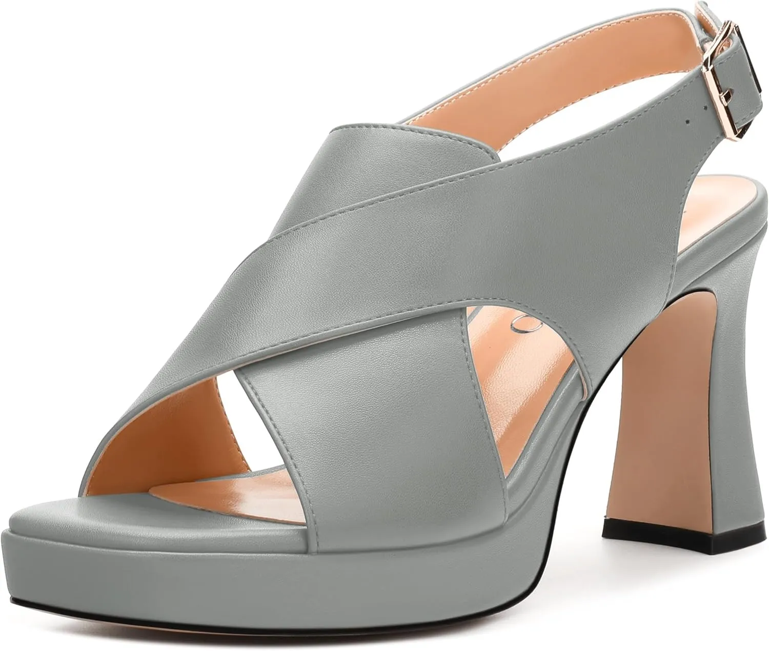 Platform Sandals, Buckle Slingback High Heels for Women, Square Open Toe Fashion Solid Block Heeled Sandal