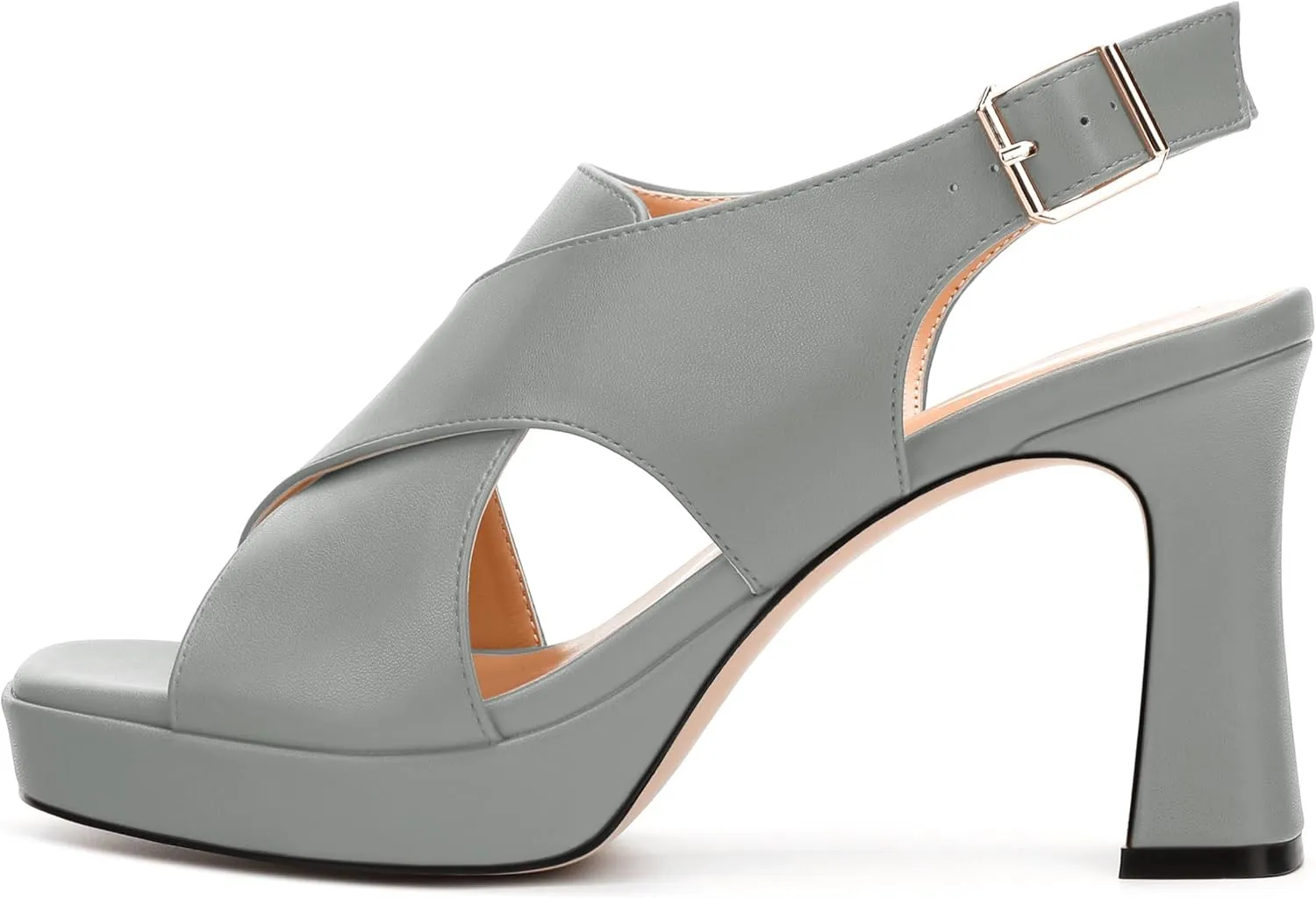 Platform Sandals, Buckle Slingback High Heels for Women, Square Open Toe Fashion Solid Block Heeled Sandal