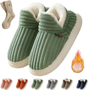 Pluffi Slipper Booties Women Men, Winter Anti-Slip Warm fluffy slippers Shoes, Plush Striped Ankle Heeled Cloud Slides