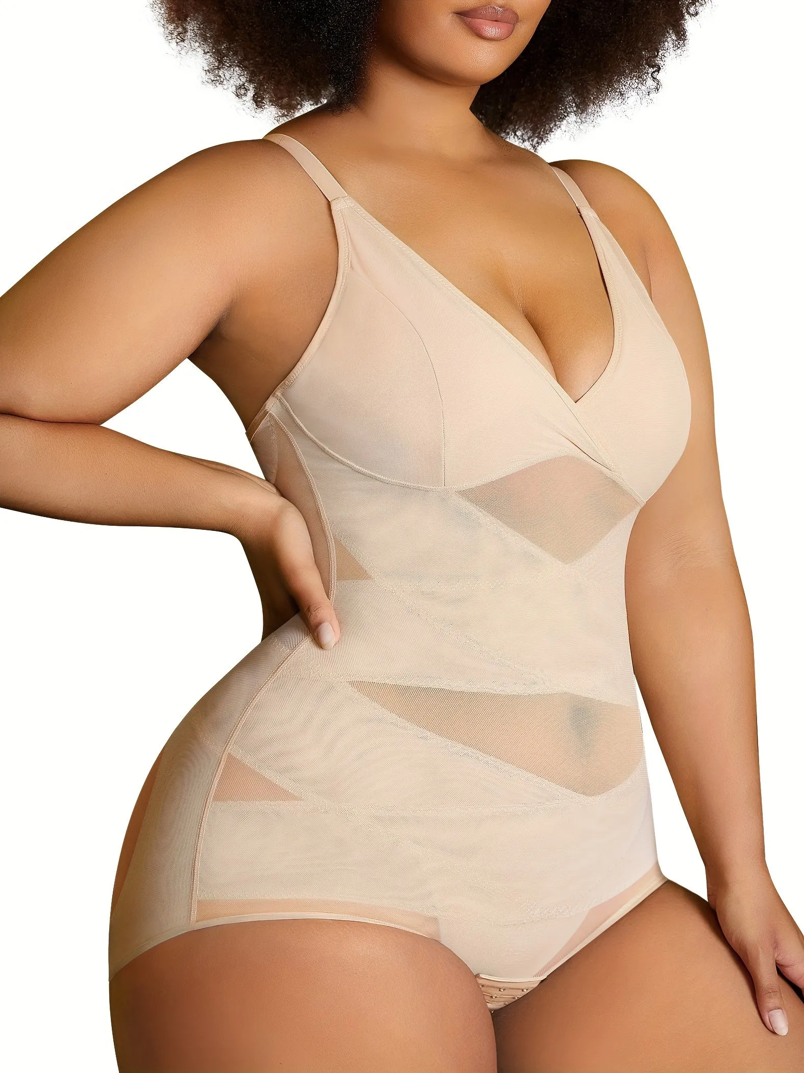 Plus Size V-Neck Tummy Control Shapewear Bodysuit