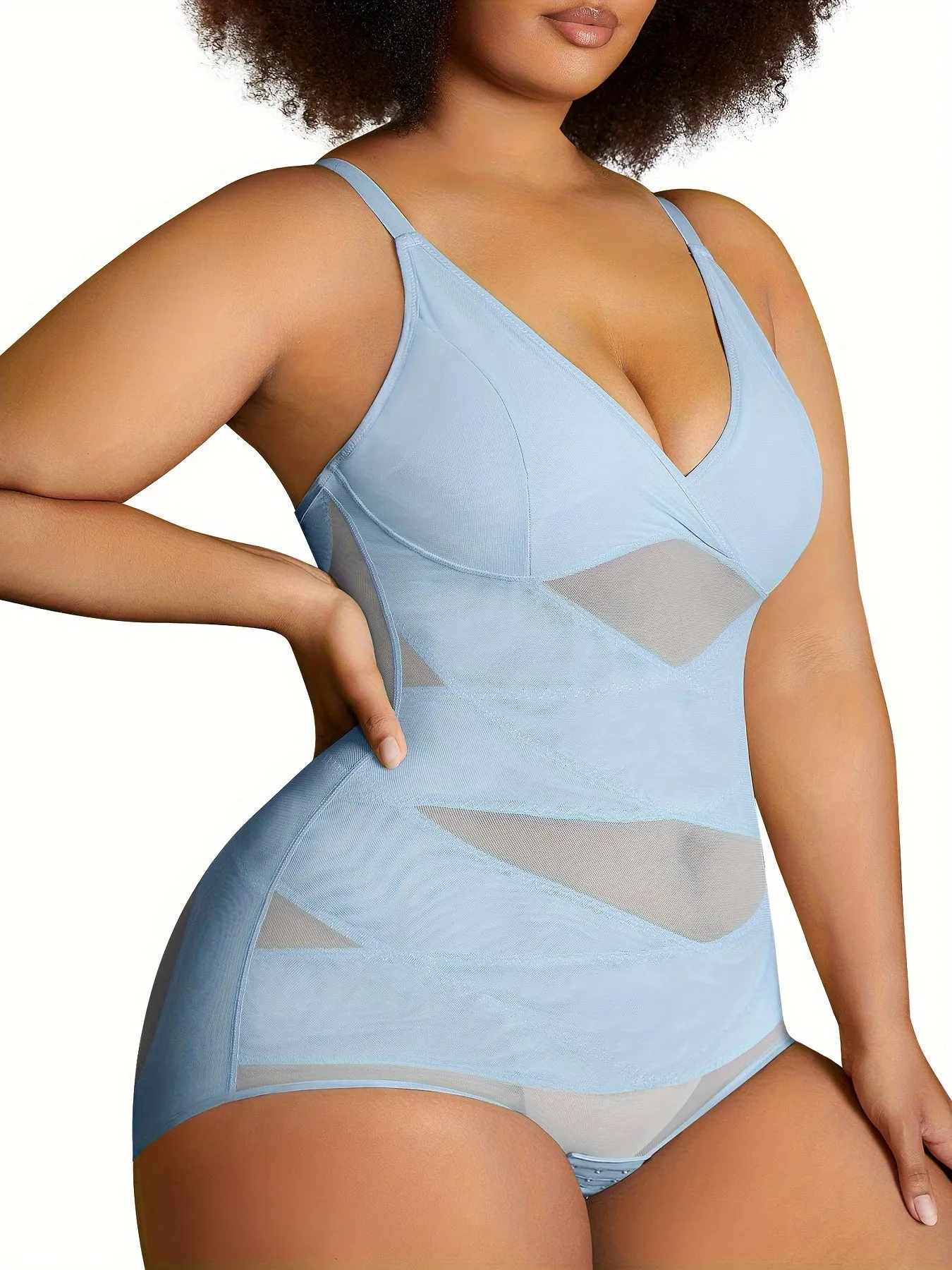 Plus Size V-Neck Tummy Control Shapewear Bodysuit