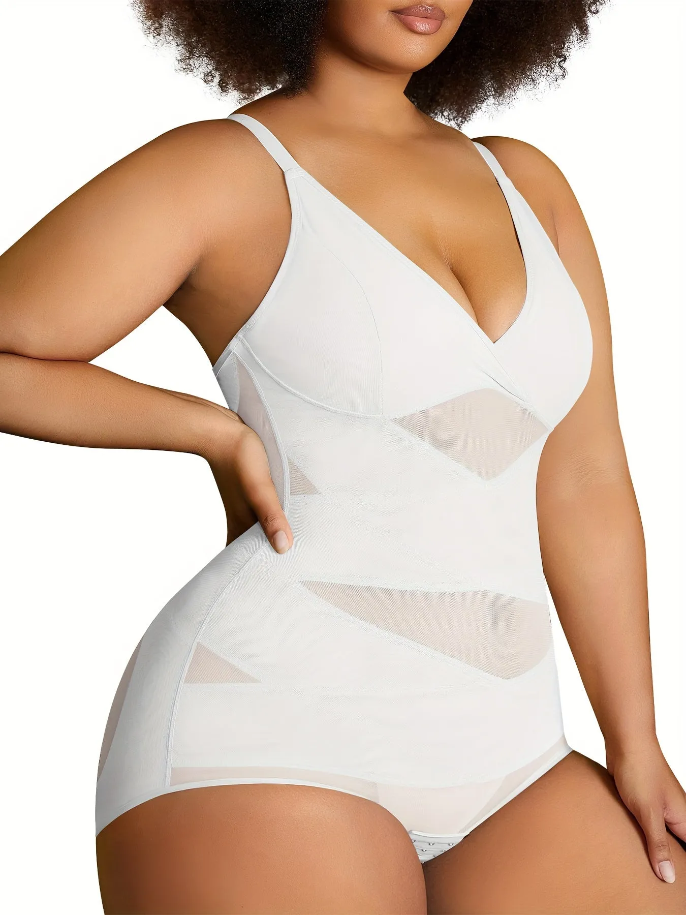 Plus Size V-Neck Tummy Control Shapewear Bodysuit