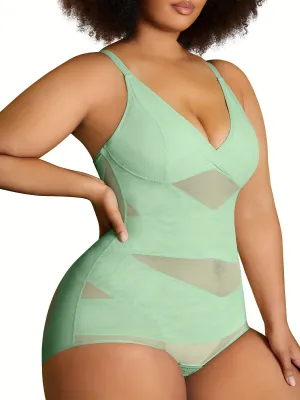 Plus Size V-Neck Tummy Control Shapewear Bodysuit