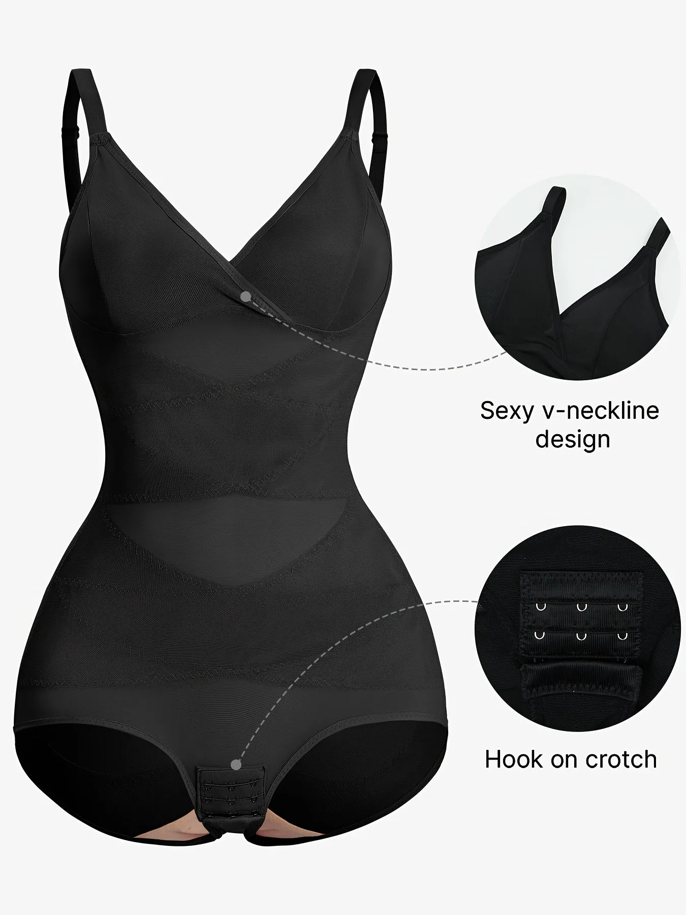 Plus Size V-Neck Tummy Control Shapewear Bodysuit