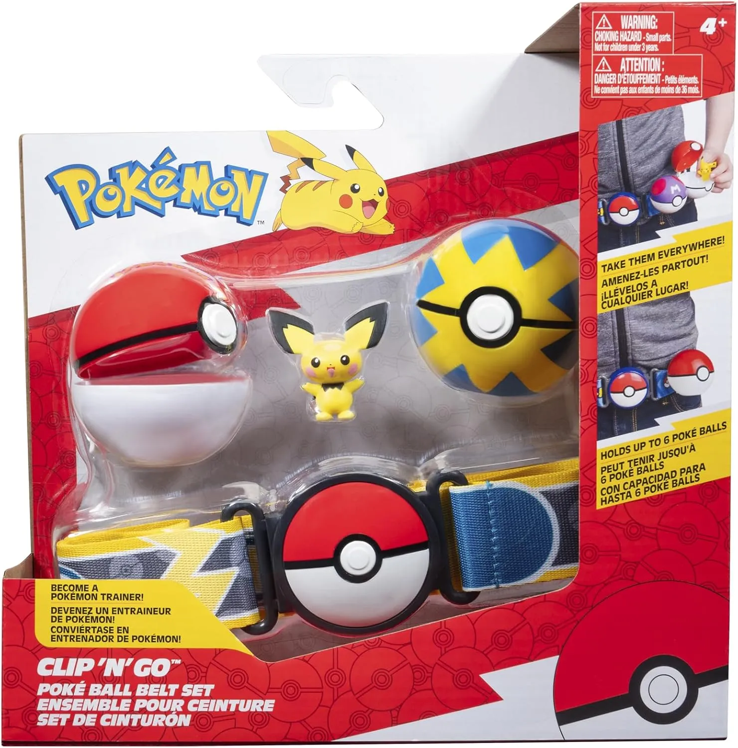 Pokémon Clip 'N' Go Belt Set - Includes Themed Belt and 2-Inch Pichu Battle Figure with Poké Ball and Quick Ball Accessories