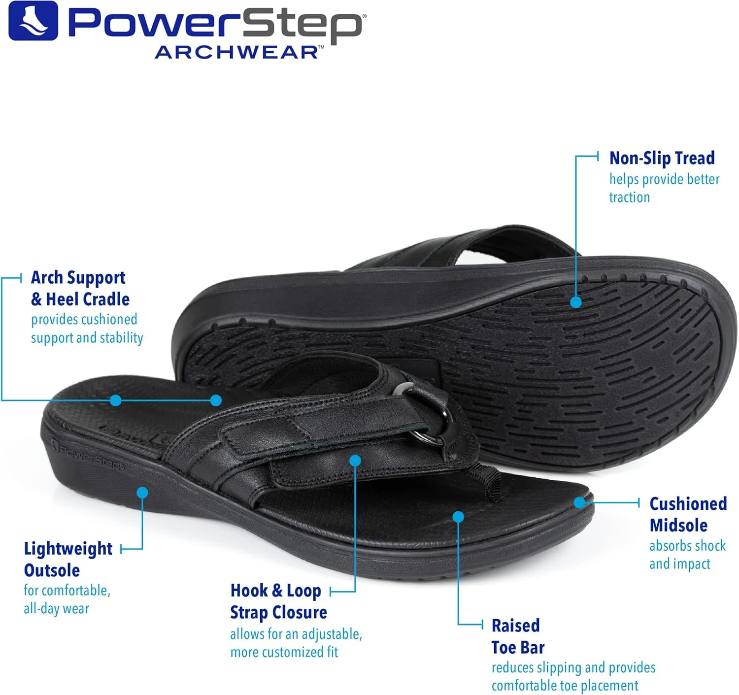PowerStep Archwear, Arch Supporting Thong Sandal, Women's Orthotic Flip Flop, Factory, 6