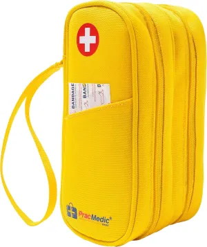 PracMedic Bags Diabetes Travel Case- 2 Tier Epipen Carrying Case for Epi Pens or Epipen Trainer, Auvi Q, Inhaler & Spacer, Diabetic Supplies & First Aid - Insulated Medicine Travel Bag (Yellow)