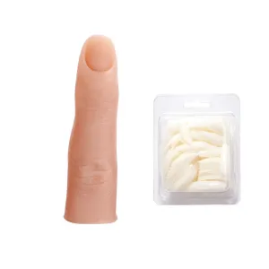 Practice Finger with 100pcs False Nail Tips, Finger Model Practice Nail Tips Art Trainer Artificial Finger Silicone Fake Finger Prop Training Finge Tool Art Trainer for Beginners Artist