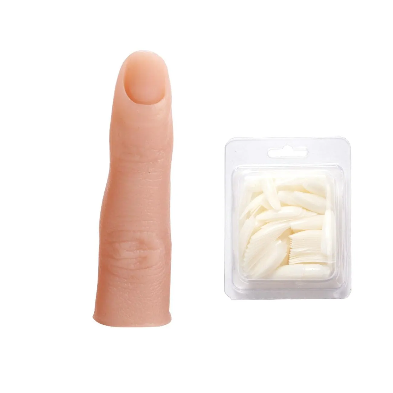 Practice Finger with 100pcs False Nail Tips, Finger Model Practice Nail Tips Art Trainer Artificial Finger Silicone Fake Finger Prop Training Finge Tool Art Trainer for Beginners Artist
