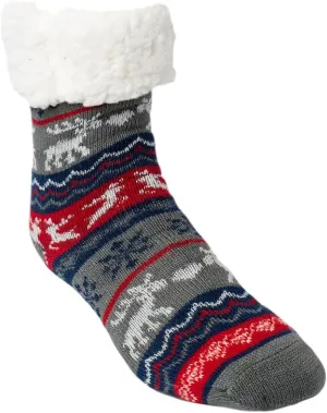 Pudus Recycled Cozy Winter Holiday Christmas Patterns Slipper Socks Women & Men w Non-Slip Grippers Faux Fur Sherpa