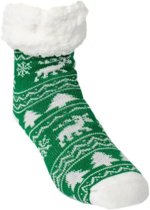 Pudus Recycled Cozy Winter Holiday Christmas Patterns Slipper Socks Women & Men w Non-Slip Grippers Faux Fur Sherpa