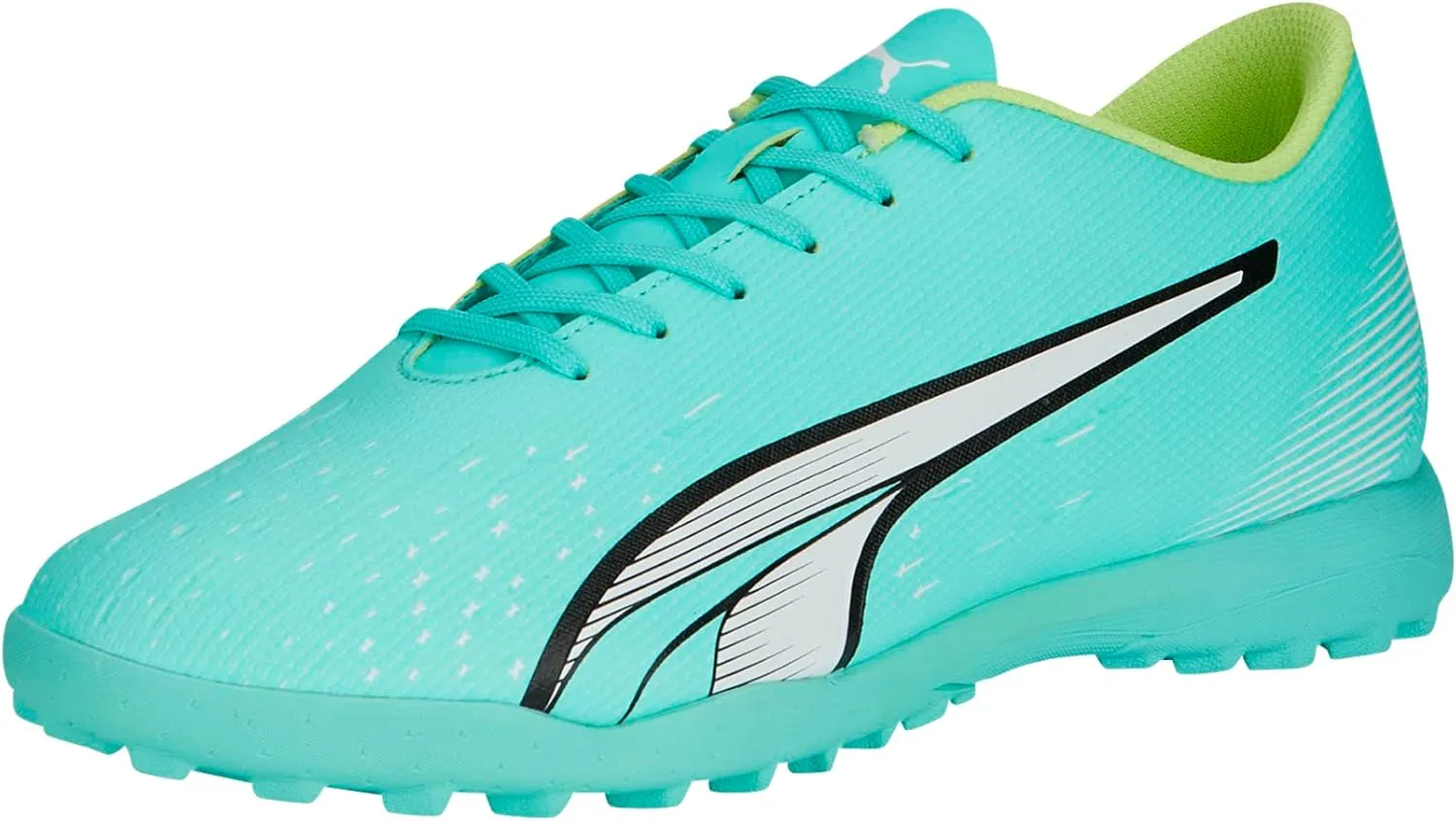 PUMA Mens Ultra Play Turf Trainer Soccer Cleats, Electric Peppermint-PUMA Mens White-Fast Yellow, 8.5