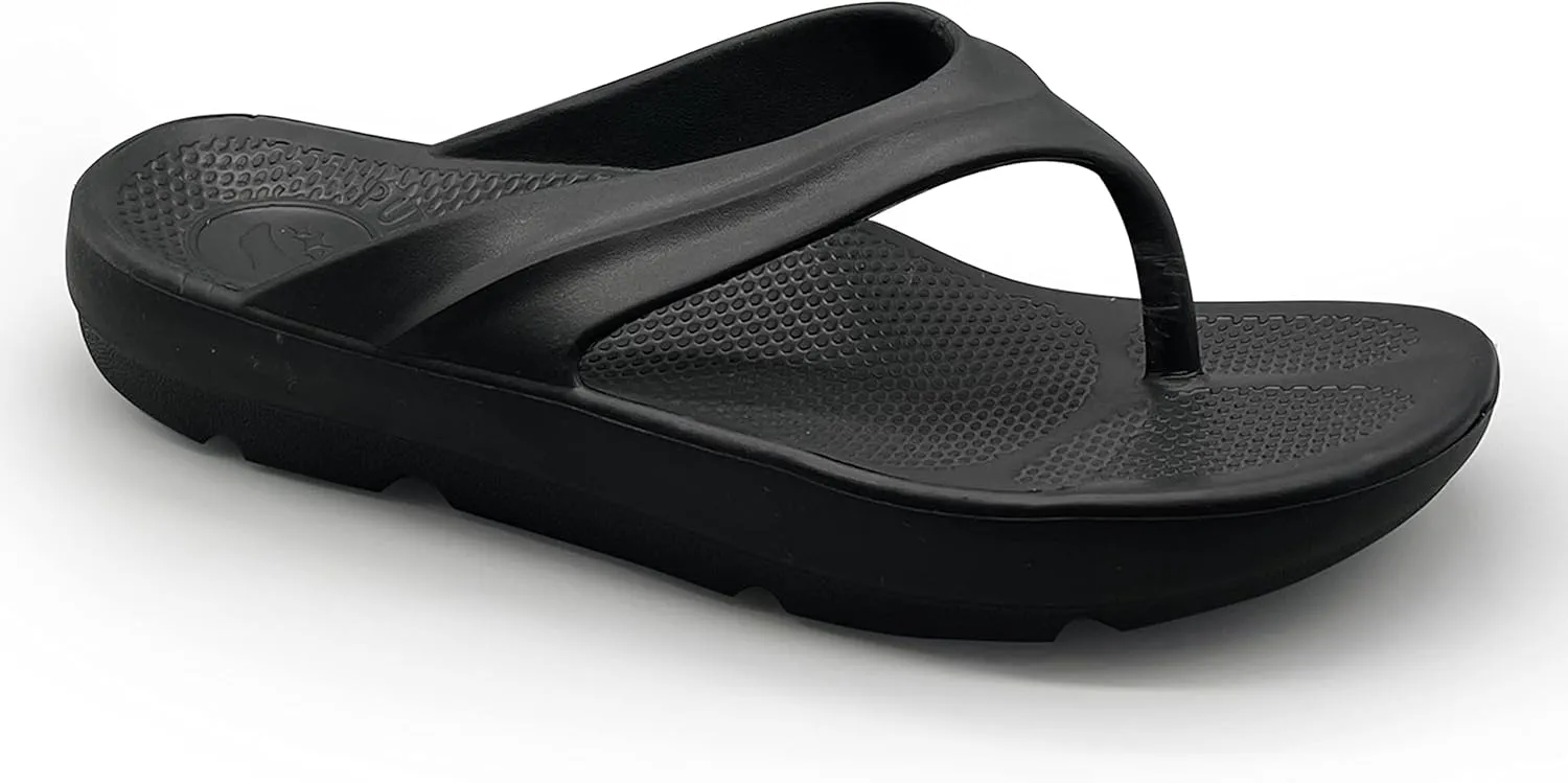 Pure Stride Therapeutic Flip Flops, Orthotic Thong Sandals for Plantar Fasciitis, Metatarsal and Heel Spurs, Feet Pain Relief and Arch Support - Black, Women’s Size 6