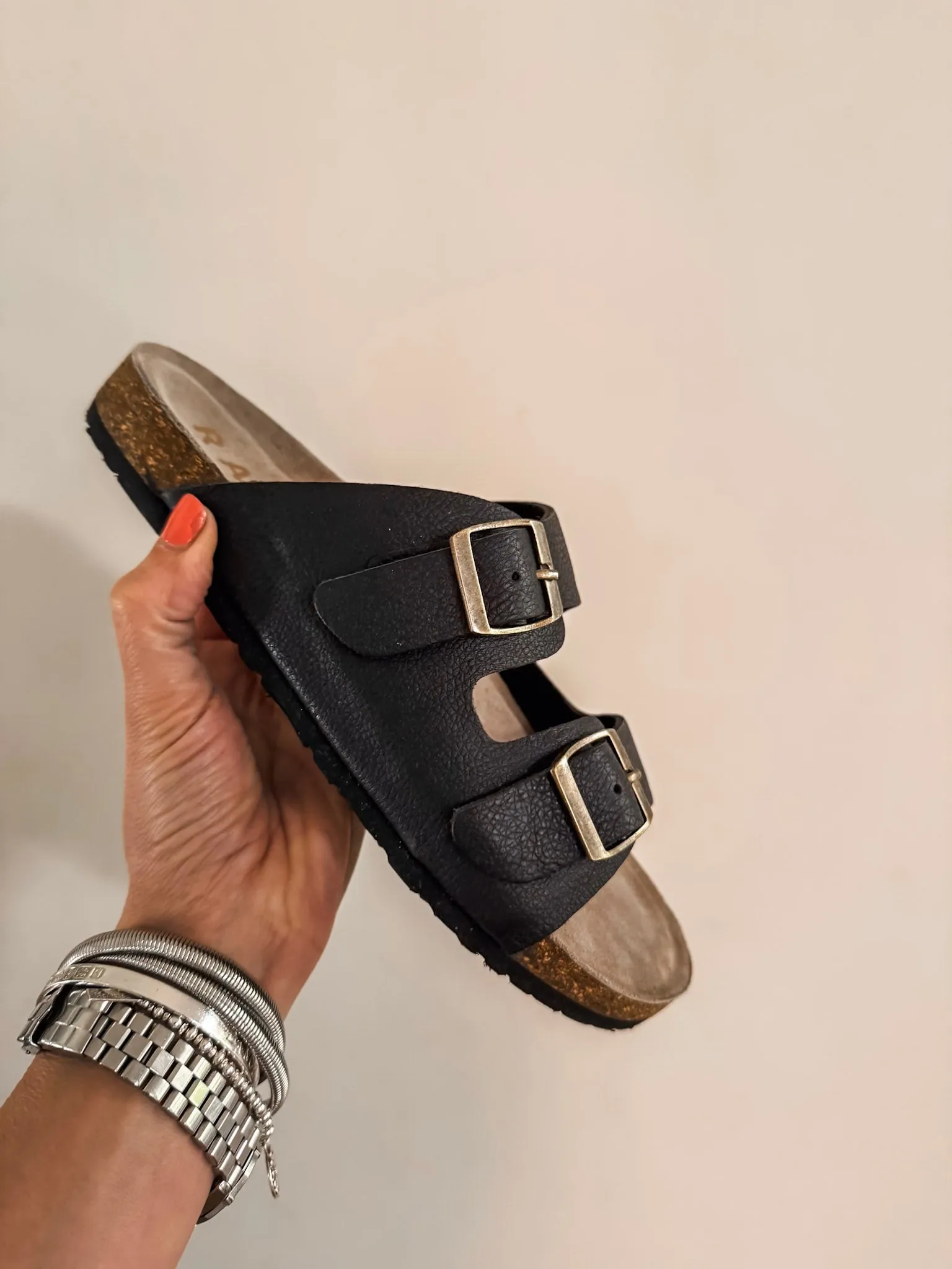 Ravel Black Leather Aros Flat Mule Sandals PREMIUM BRAND
