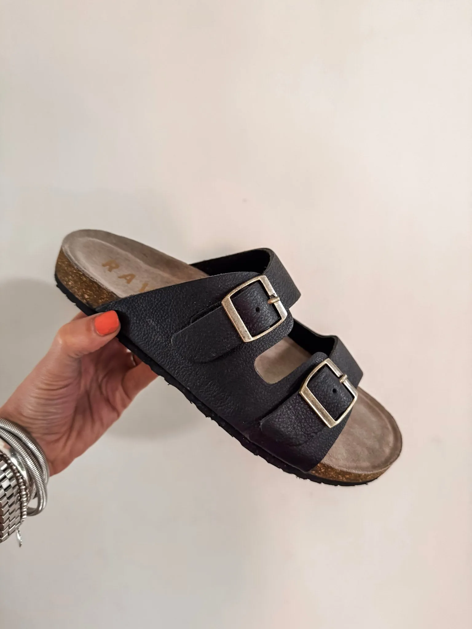Ravel Black Leather Aros Flat Mule Sandals PREMIUM BRAND