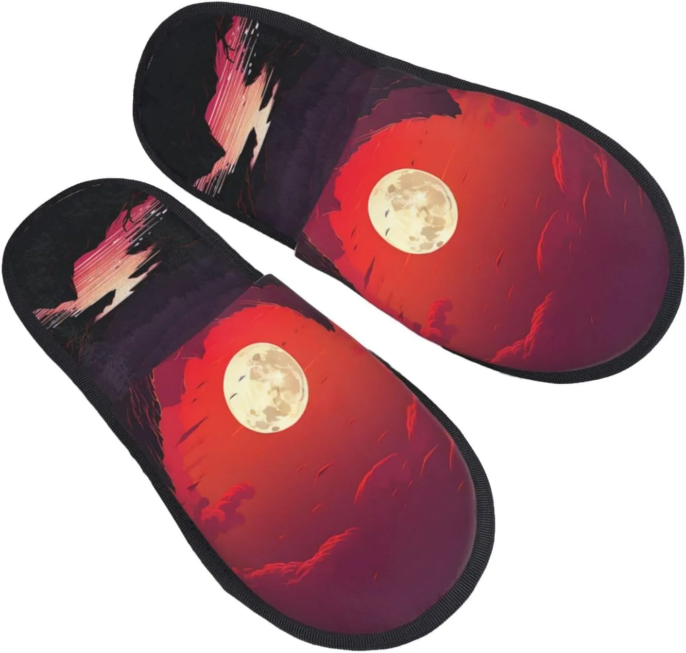Red sunset Furry House Slippers for Women Men Soft Fuzzy Slippers Indoor Casual Plush House Shoes Medium