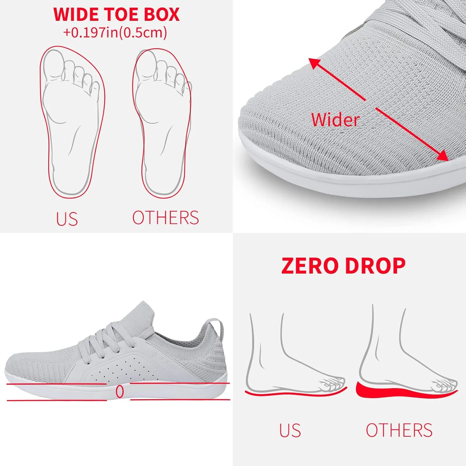 relxfeet Men's Barefoot Shoes Minimalist Cross-Trainer Shoes Wide Toe Walking Shoes Zero Drop Sole Trail Running Sneakers