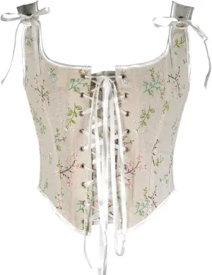 Renaissance Corset Tops for Women Overbust Bustier Vintage Floral Crop Top Tank Vest Lace Up Boned Shapewear