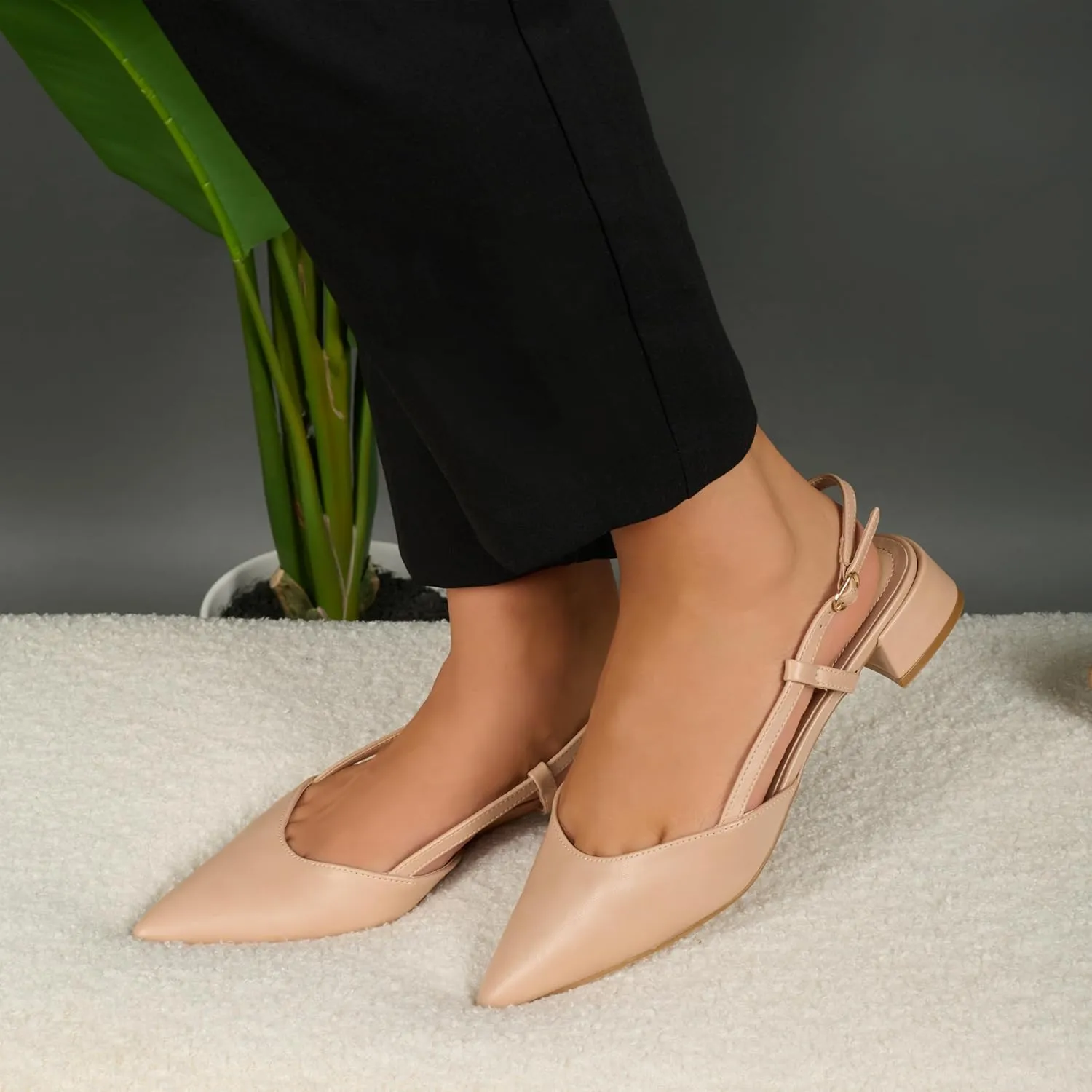RF ROOM OF FASHION Women's Pointed Toe Slingback Low Block Heel Mule Pumps