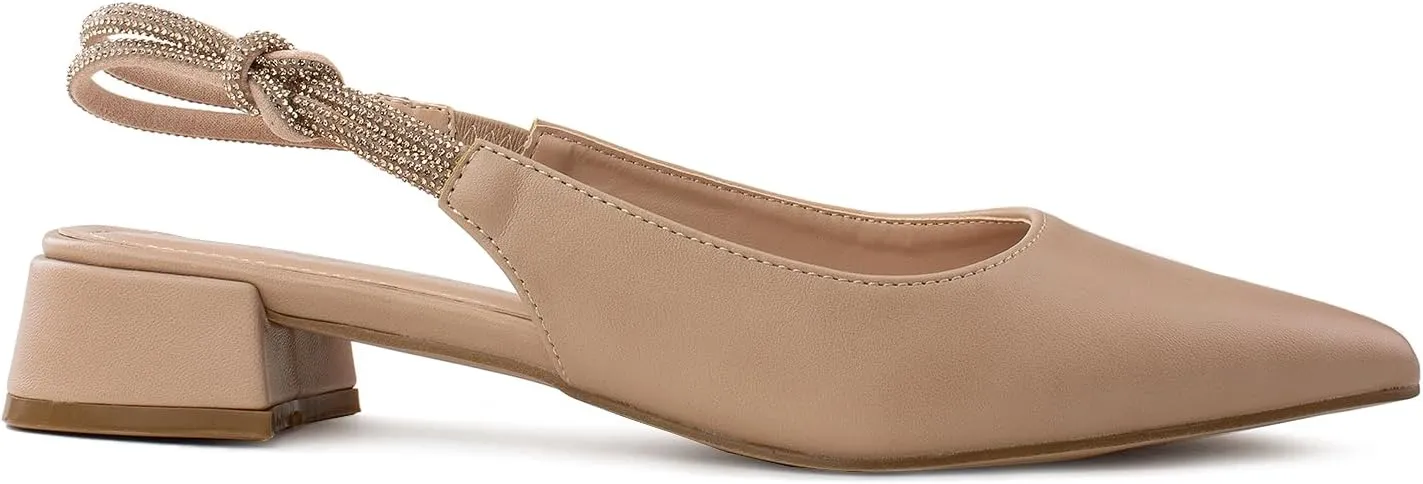RF ROOM OF FASHION Women's Pointed Toe Slingback Low Block Heel Mule Pumps
