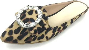 Rhinestone Mules for Women Flats Shoes Slip On Backless Loafer Pointed Toe Dress Mule Slides