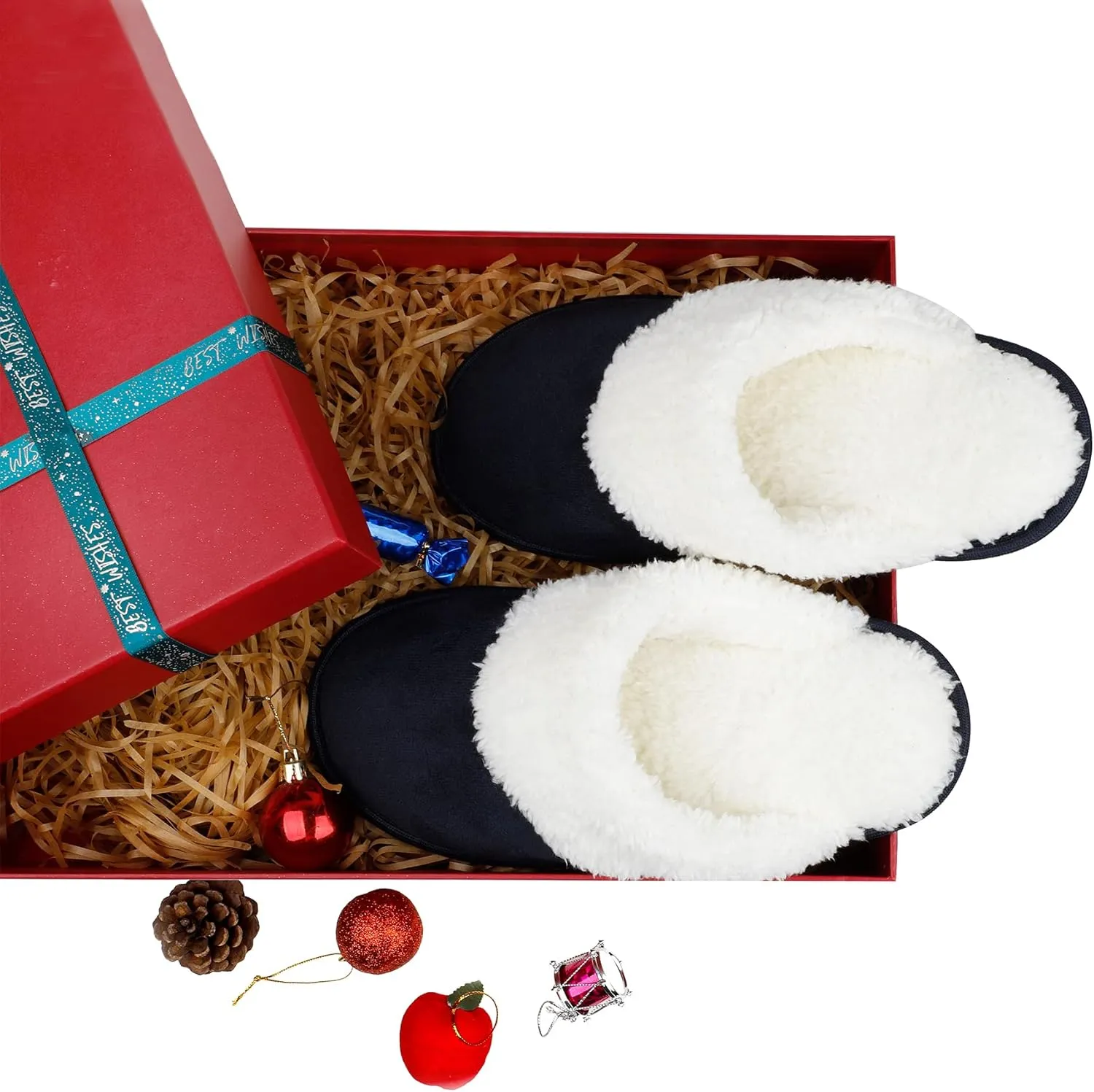 riemot Womens Mens Memory Foam Slippers, Warm Fluffy House Shoes & Cushioned Home Shoe Without Fur, Comfortable Anti Slip Indoor Bedroom Travel Slipper