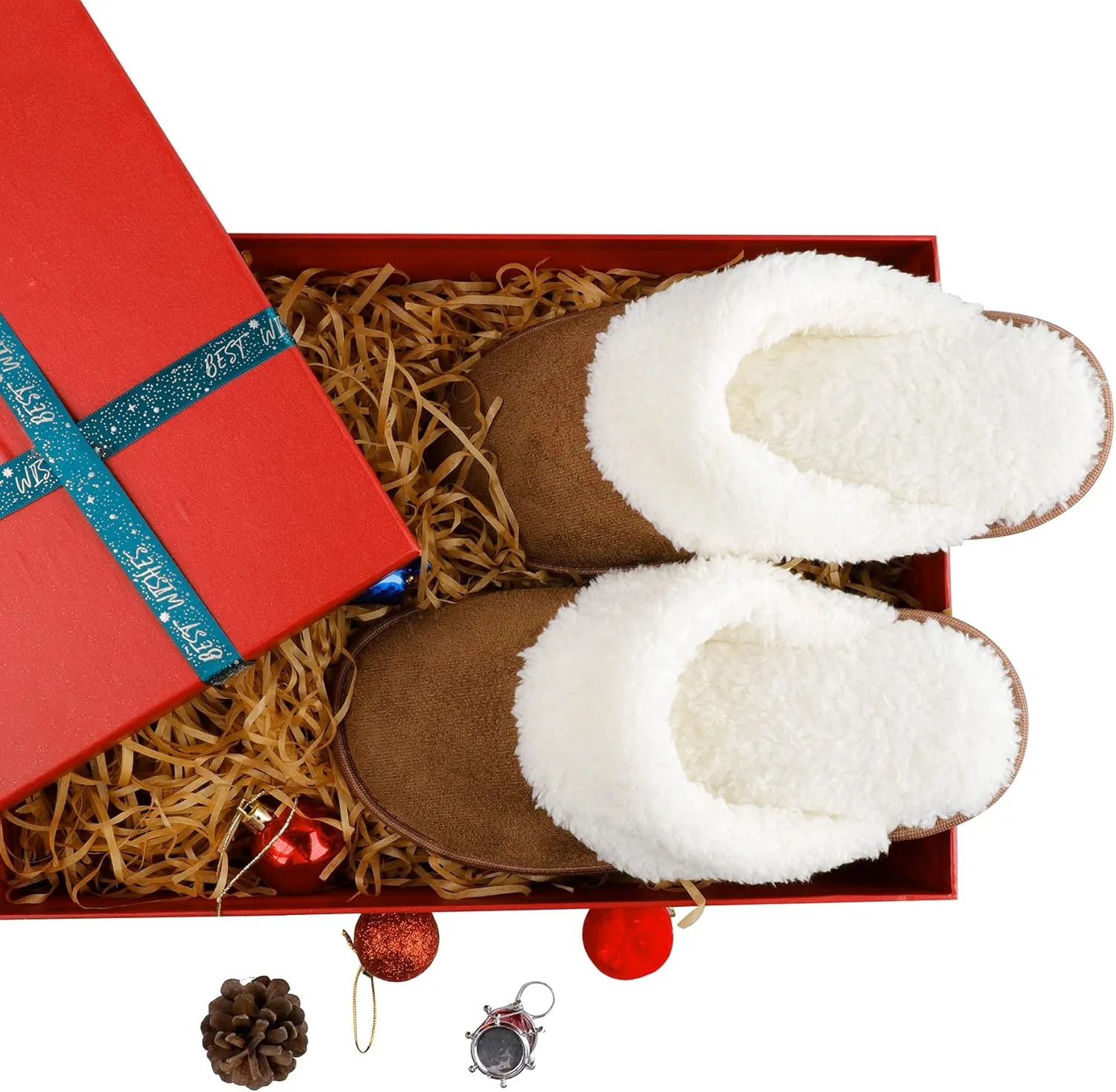 riemot Womens Mens Memory Foam Slippers, Warm Fluffy House Shoes & Cushioned Home Shoe Without Fur, Comfortable Anti Slip Indoor Bedroom Travel Slipper