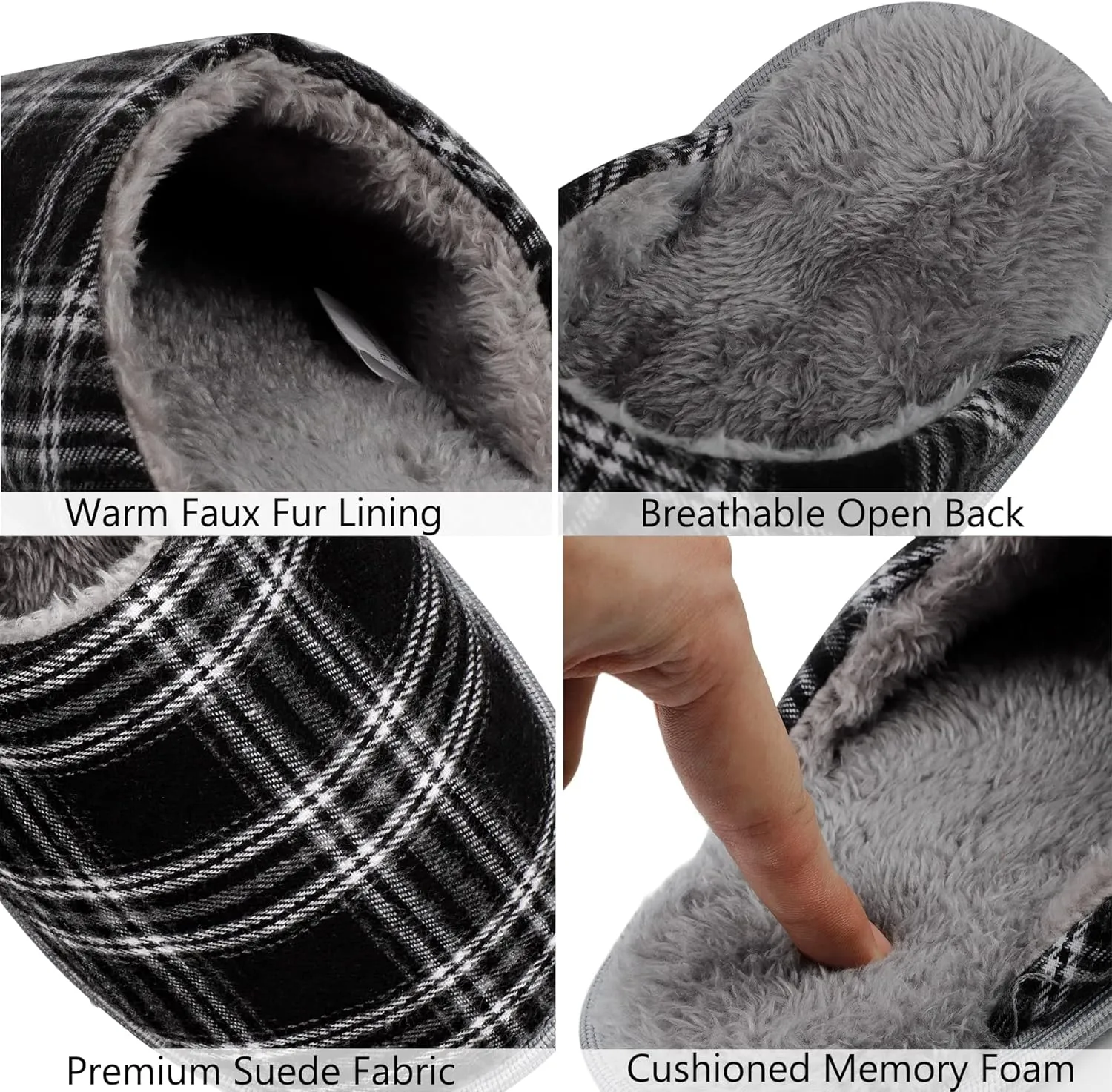 riemot Womens Mens Memory Foam Slippers, Warm Fluffy House Shoes & Cushioned Home Shoe Without Fur, Comfortable Anti Slip Indoor Bedroom Travel Slipper