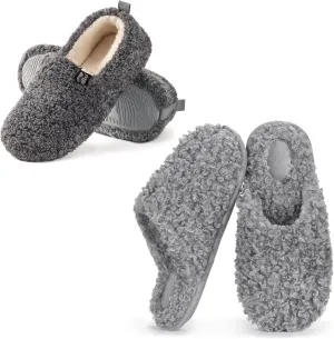 RockDove Set of 2 Pairs - Women's Size 7, Faux Shearling Closed Back Slipper (Cool Grey) Twirl Fleece Fuzzy House Scuff Slipper (Ash Grey)