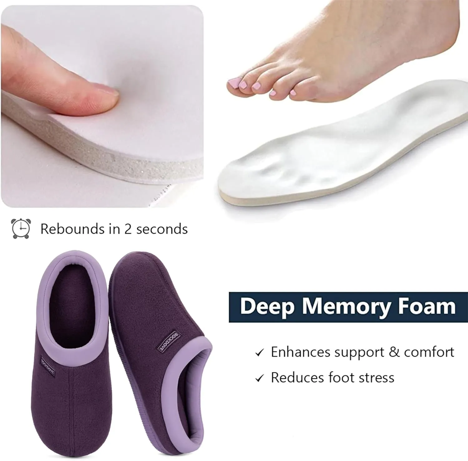 RockDove Women's Polar Fleece Two-Tone Memory Foam House Slipper with Anti-Slip Sole