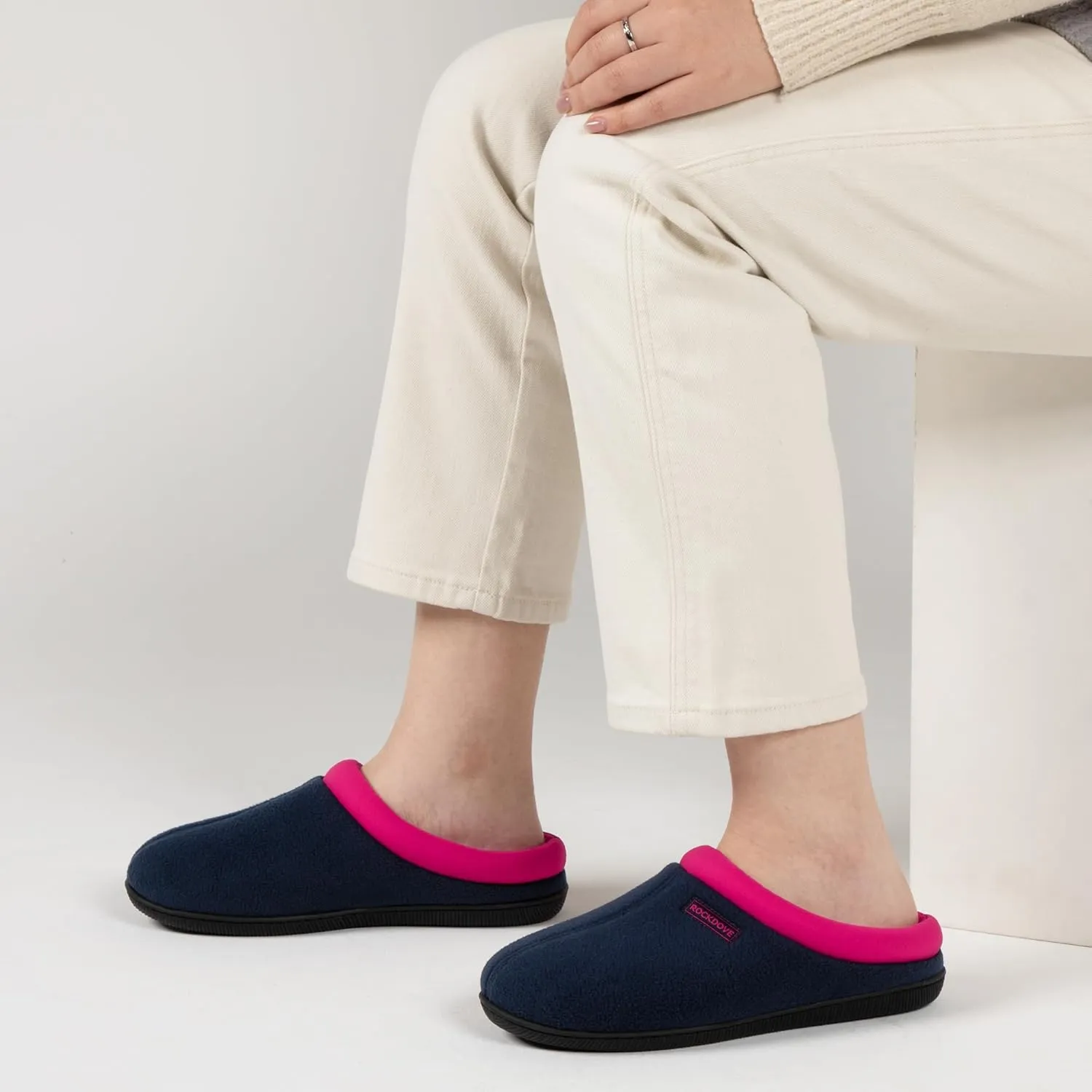 RockDove Women's Polar Fleece Two-Tone Memory Foam House Slipper with Anti-Slip Sole