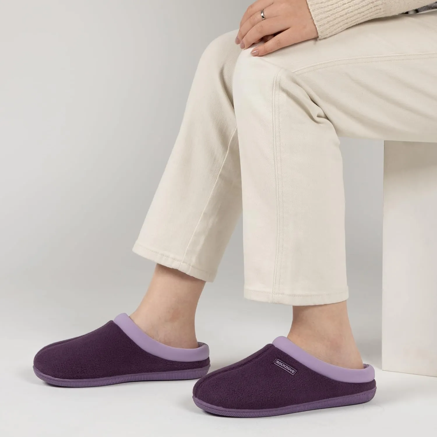 RockDove Women's Polar Fleece Two-Tone Memory Foam House Slipper with Anti-Slip Sole