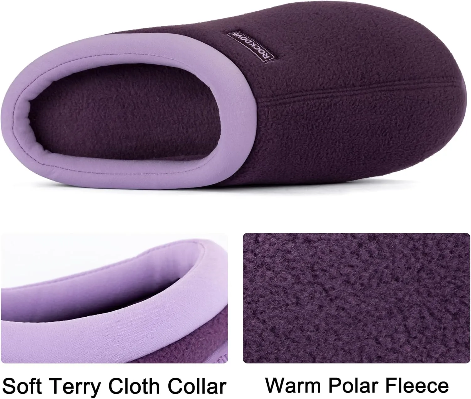 RockDove Women's Polar Fleece Two-Tone Memory Foam House Slipper with Anti-Slip Sole
