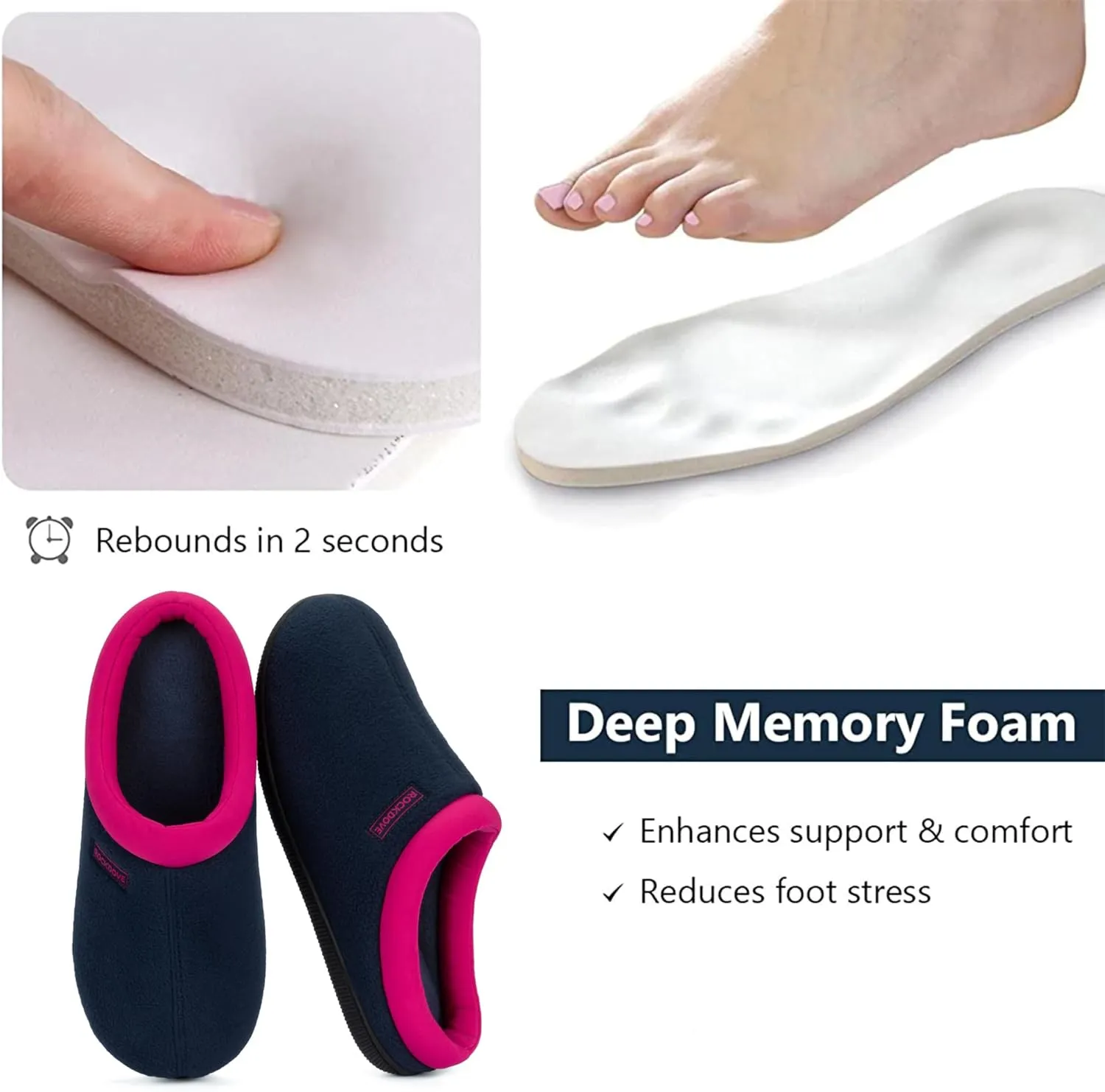 RockDove Women's Polar Fleece Two-Tone Memory Foam House Slipper with Anti-Slip Sole