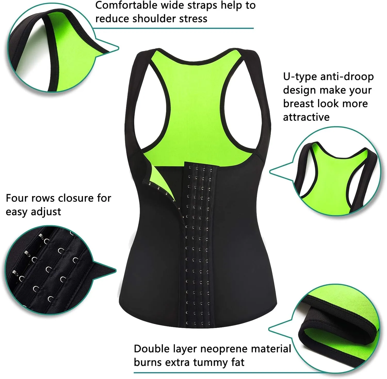 Rolewpy Women Waist Trainer Corset Weight Slimming Neoprene Sauna Sweat Vest Workout Body Shaper Tank Top
