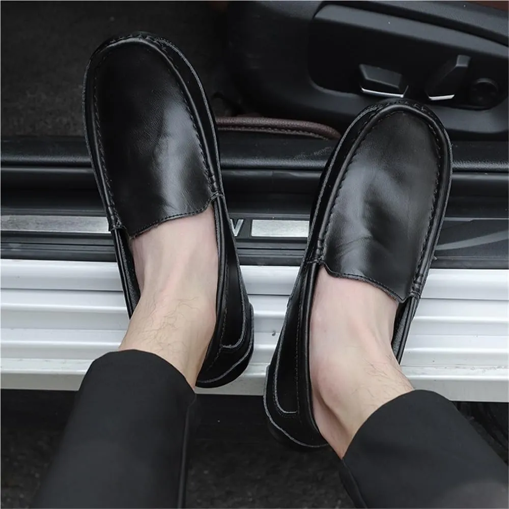 Round Toe Solid Color Leather Loafer Shoes Slip Resistant Flexible Lightweight Fashion Party Slip-ons