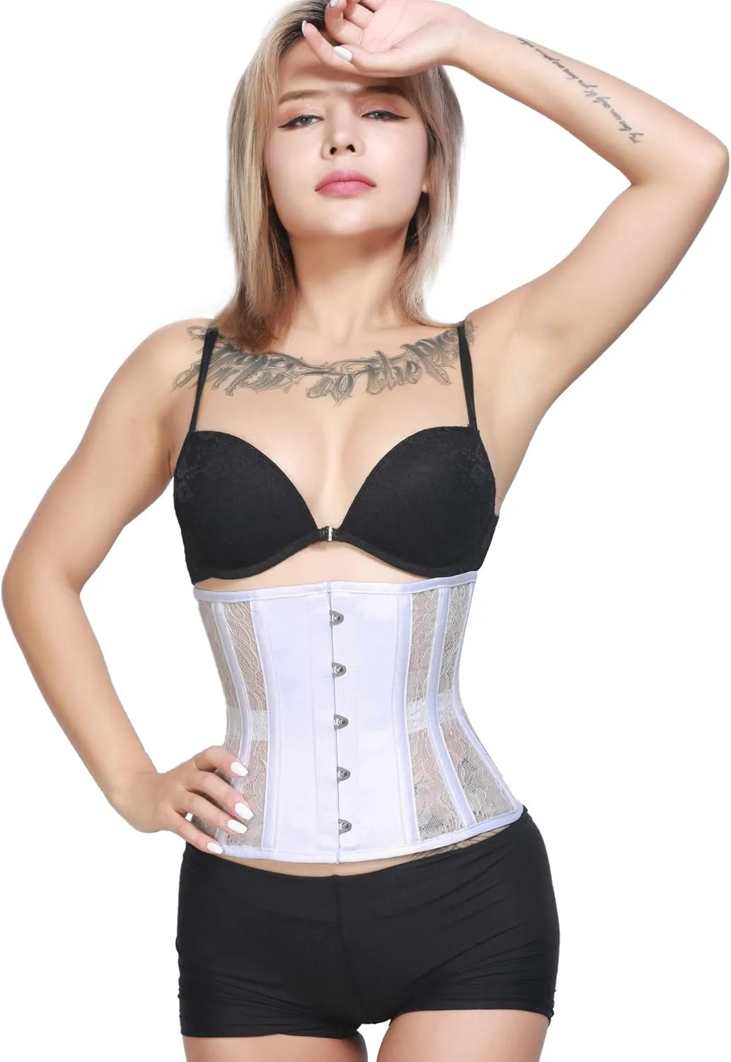 RZY Women's Petite 12 Steel Boned Heavy Duty Waist Trainer Underbust Corset Short Torso Mesh Body Shaper (Lace style)