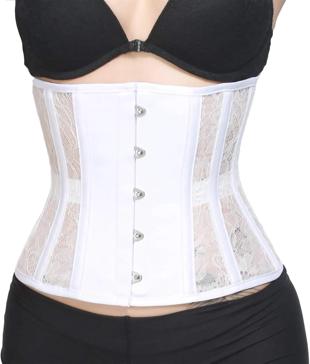 RZY Women's Petite 12 Steel Boned Heavy Duty Waist Trainer Underbust Corset Short Torso Mesh Body Shaper (Lace style)