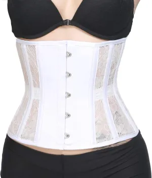 RZY Women's Petite 12 Steel Boned Heavy Duty Waist Trainer Underbust Corset Short Torso Mesh Body Shaper (Lace style)