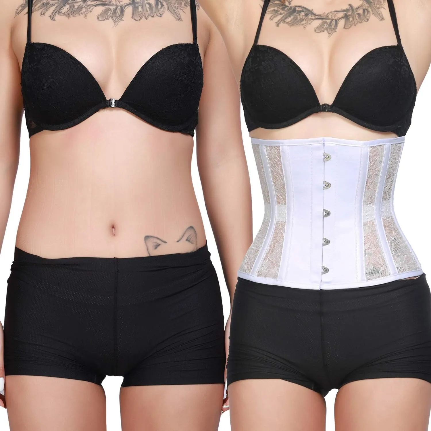 RZY Women's Petite 12 Steel Boned Heavy Duty Waist Trainer Underbust Corset Short Torso Mesh Body Shaper (Lace style)