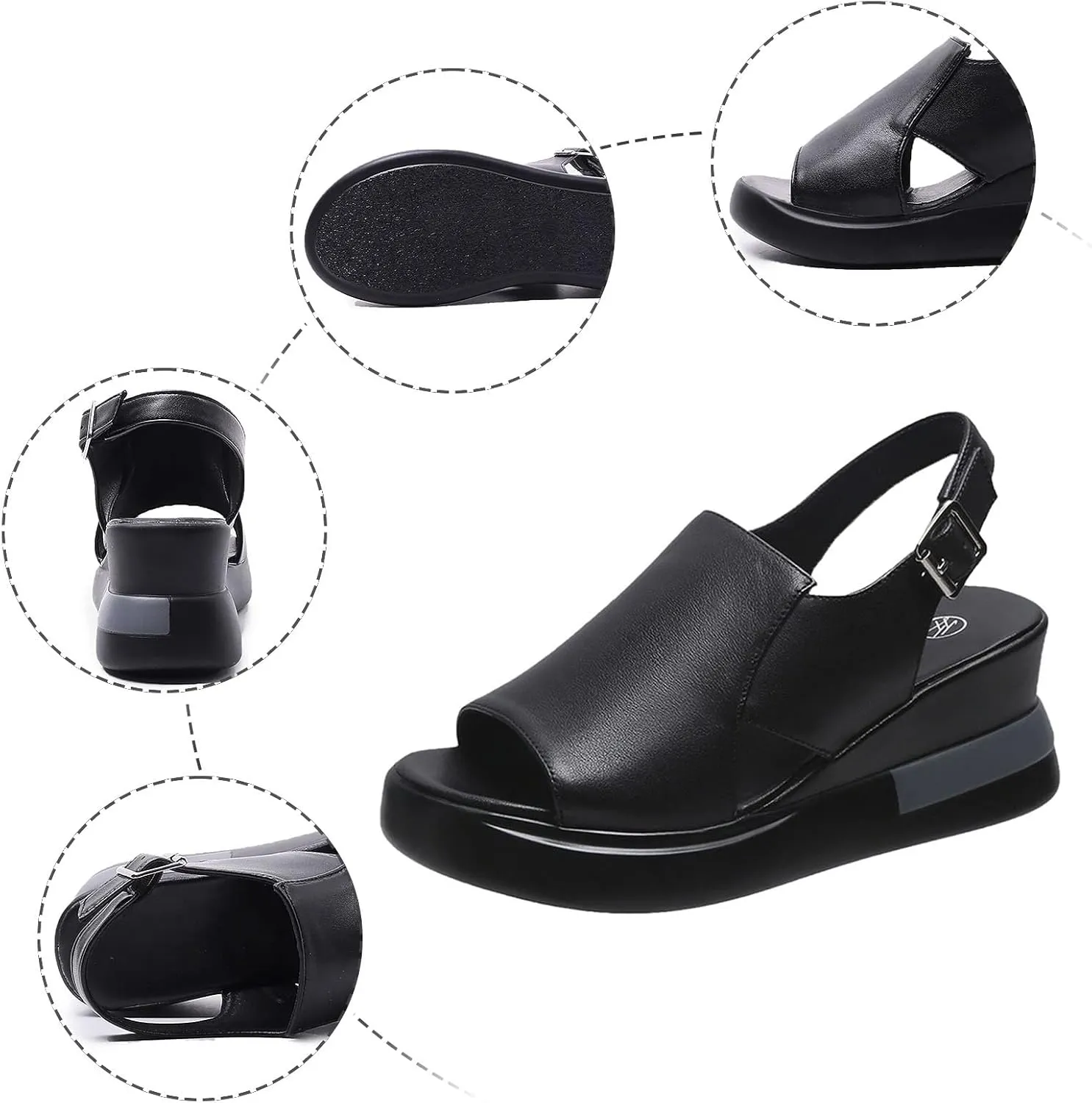 Sandals Women Wedges Platform,Wedge Sandals for Women Summer 2023 Women's Beach Casual Sandals Espadrilles Sandals Ankle Strap Buckle Open Toe Wedge Sandal Flip Flops Outdoor Sandals (E/Black, 7.5)