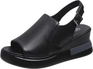Sandals Women Wedges Platform,Wedge Sandals for Women Summer 2023 Women's Beach Casual Sandals Espadrilles Sandals Ankle Strap Buckle Open Toe Wedge Sandal Flip Flops Outdoor Sandals (E/Black, 7.5)