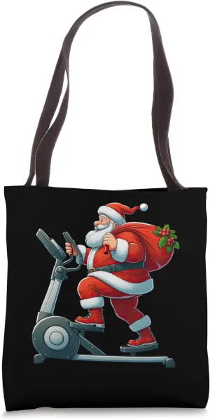 Santa on Elliptical Trainer Gym Fitness Workout Christmas Tote Bag