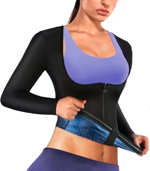 Sauna Suit Shirt For Women Weight Loss Waist Trainer Sweat Vest Workout Fajas Long Sleeve
