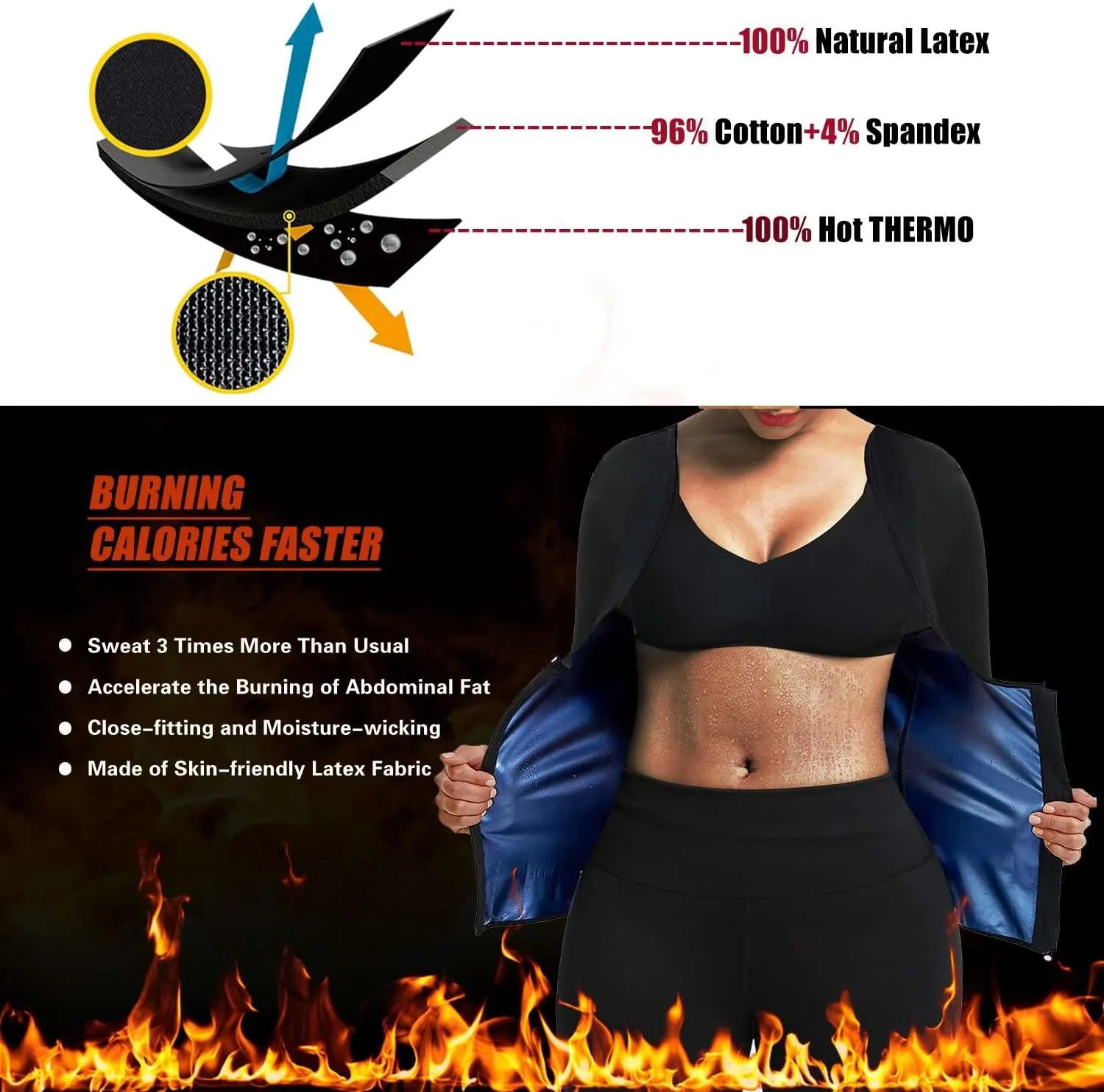 Sauna Suit Shirt For Women Weight Loss Waist Trainer Sweat Vest Workout Fajas Long Sleeve