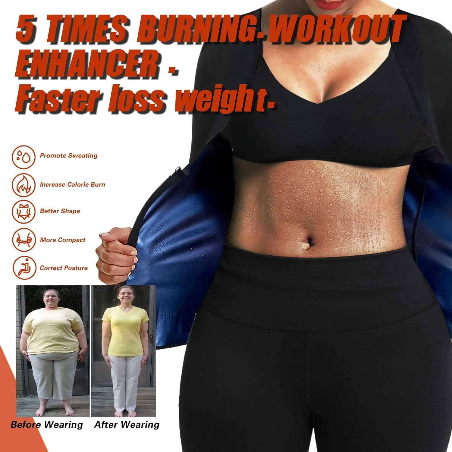 Sauna Suit Shirt For Women Weight Loss Waist Trainer Sweat Vest Workout Fajas Long Sleeve